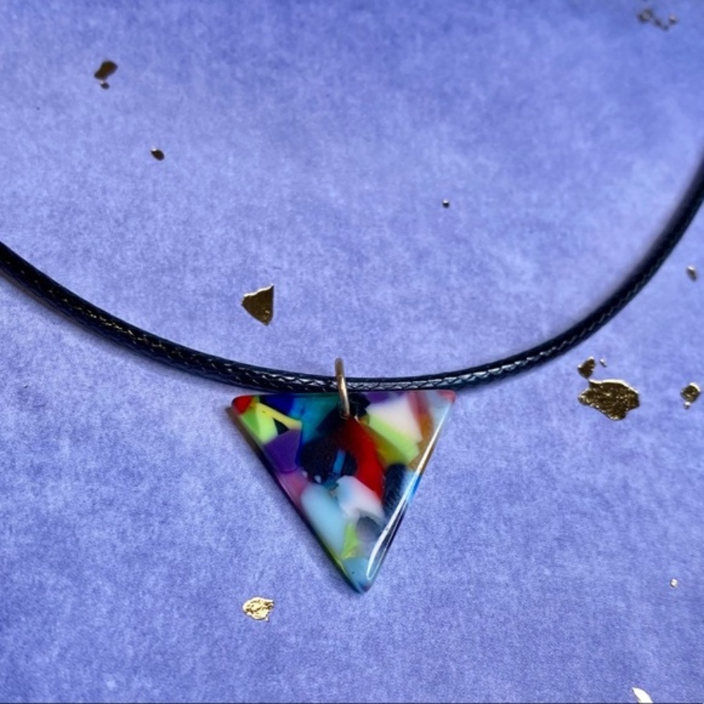 Colorful Marbled Inverted Triangle Necklace - Picture 2 of 9